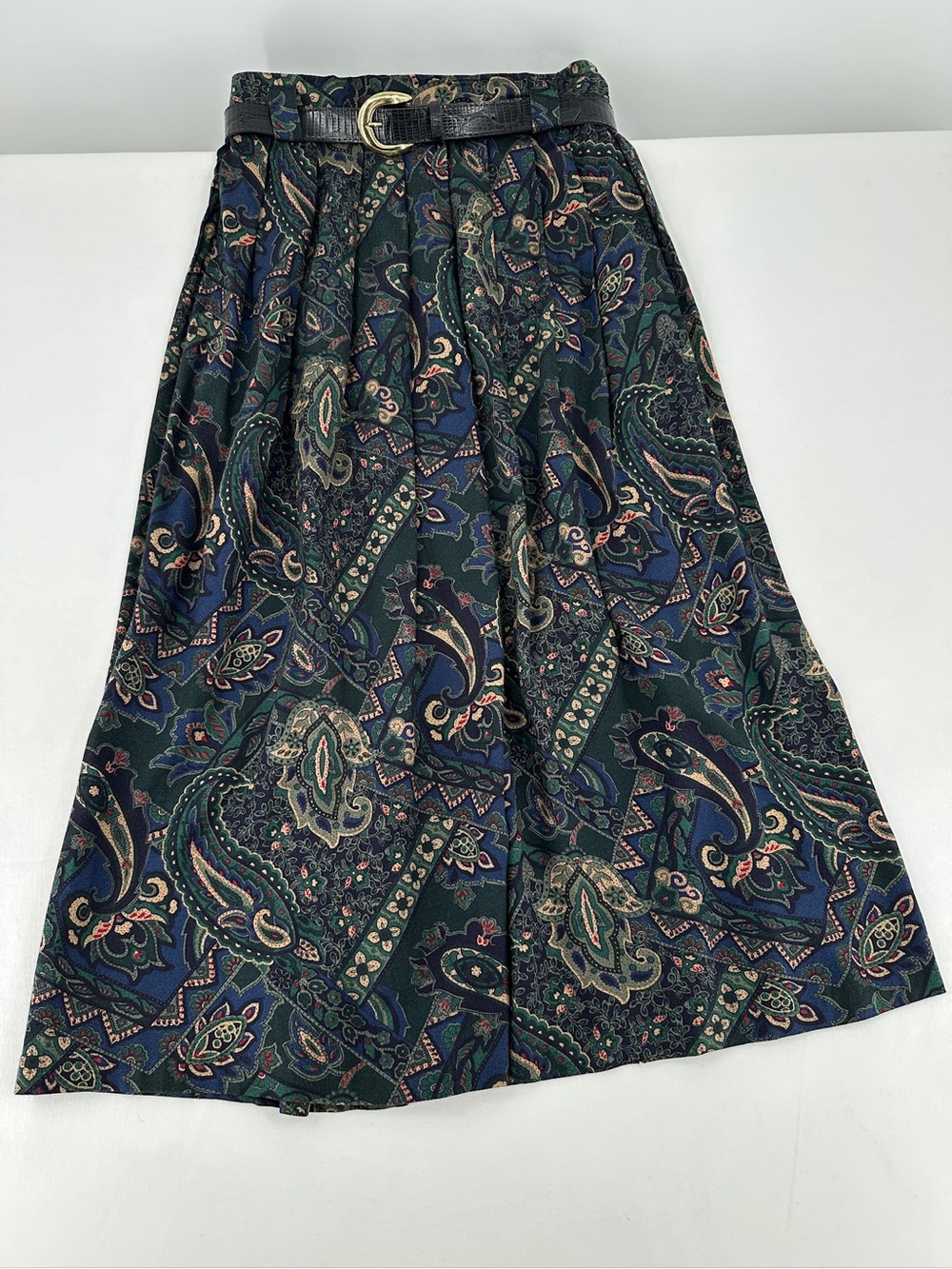 Vintage 90s Briggs New York Paisley Midi Skirt Size 16 Whimsigoth Belted - Picture 2 of 13